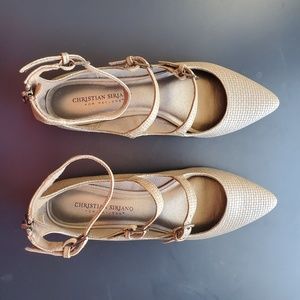 Taupe Ankle Strap Pointed Toe Flats
